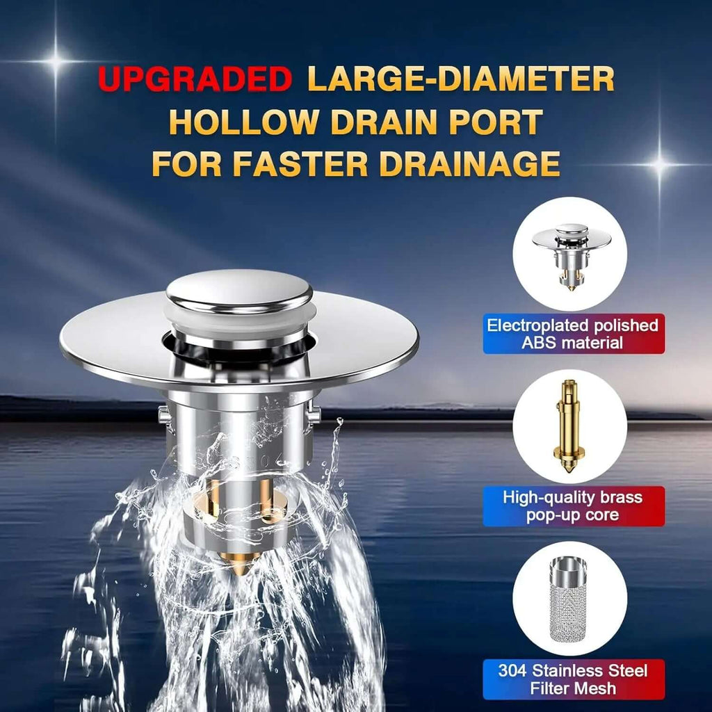 Bathroom Sink Drain Strainer with upgraded large-diameter hollow drain port for faster drainage